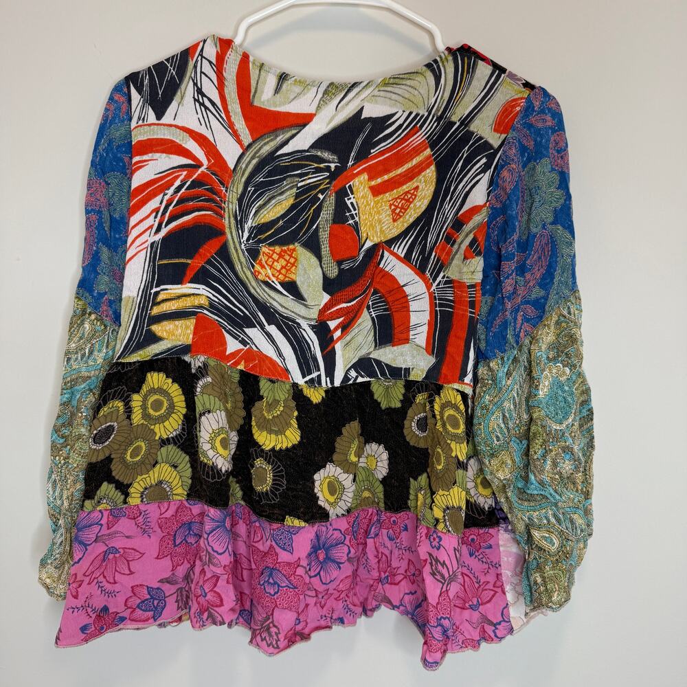 Womens Halter Tie Top Medium Mix Print Colorful Patchwork Y2K Boho Festival VTG - Picture 5 of 5